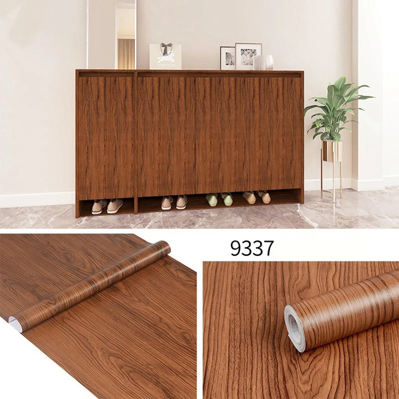 45CM PVC Wood Striped Self-Adhesive Wallpaper Background Wall Desk Cabinet Furniture Renovation Waterproof Sticker Qme