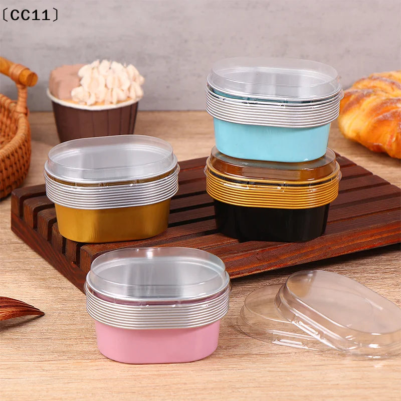 Aluminum Foil Cupcake Cups Lids Non-stick Baking Oval Pudding Dessert Qme