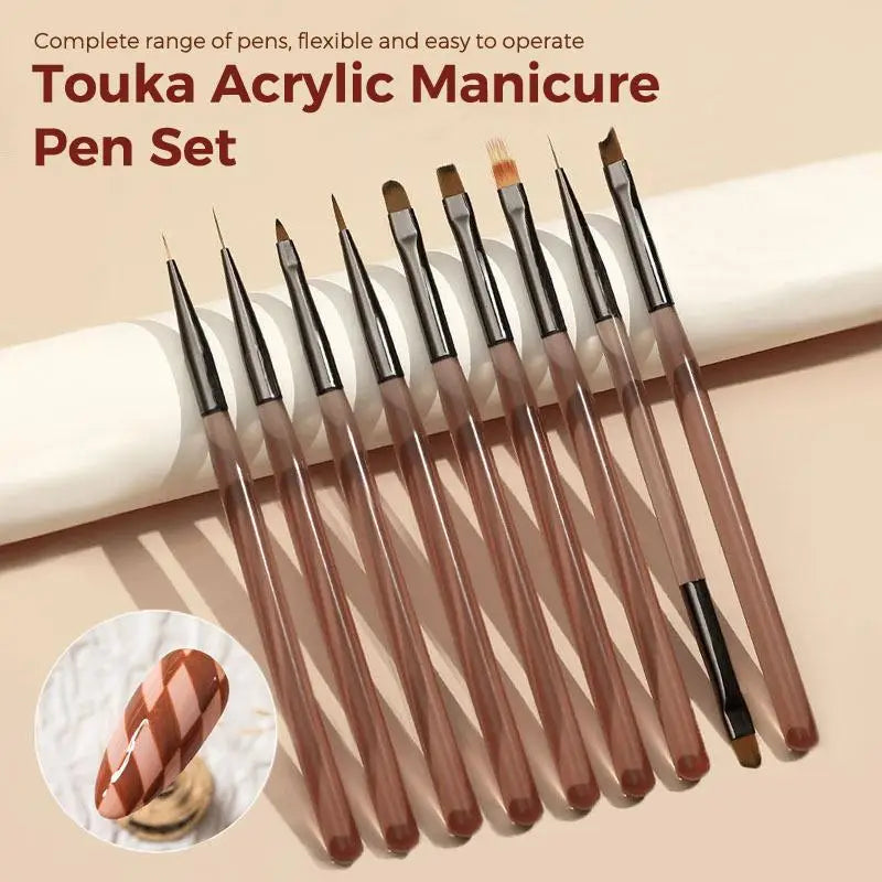 Acrylic Manicure Brush Pen Multi Functional Heads Non-slip Comfort Qme brown