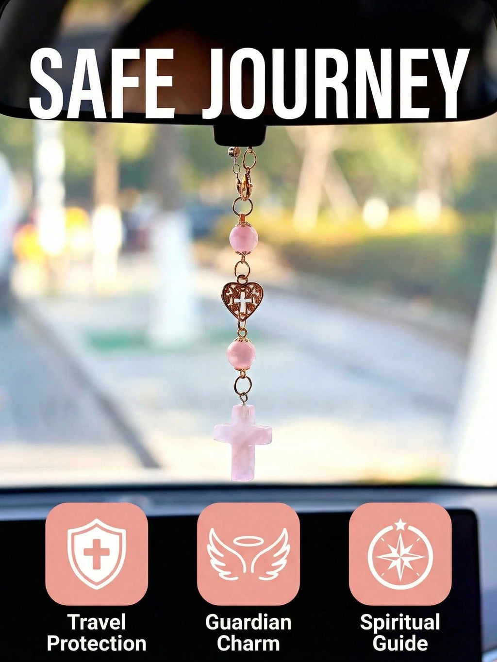 Natural Crystal Cross Car Rearview Mirror Decoration Heart-shaped Qme