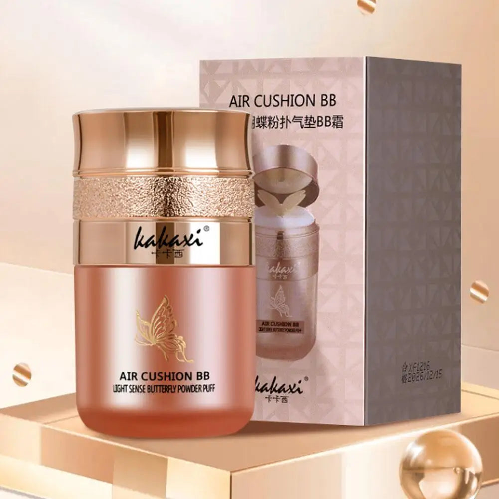 Butterfly Cushion BB Cream,Moisturizing Concealer Makeup Base BB Liquid Foundation,Butterfly Air Cushion Powder Puff CC Cream Qme