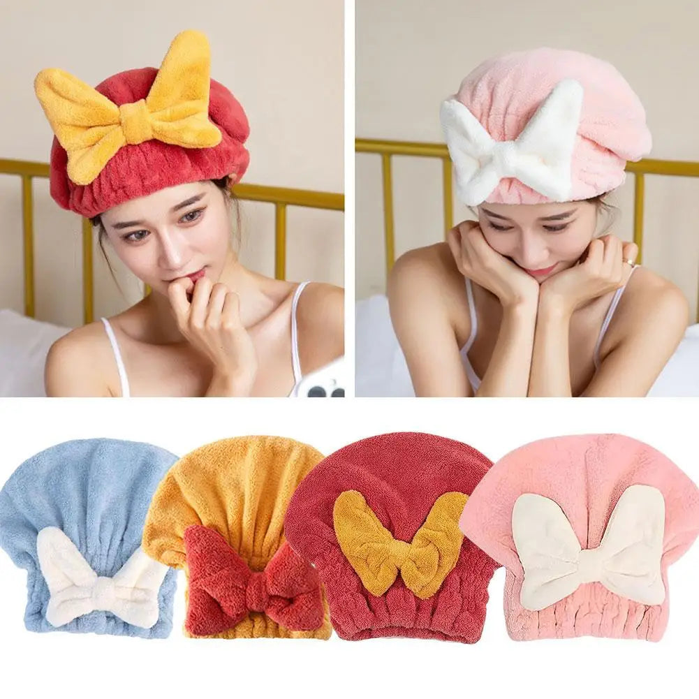 Microfiber Drying Hair Caps For Women Girls Quick Dry Hair Towel Turban Hat Bathing Soft Hair Towel Wrap With Cute Butterfly Bow Qme