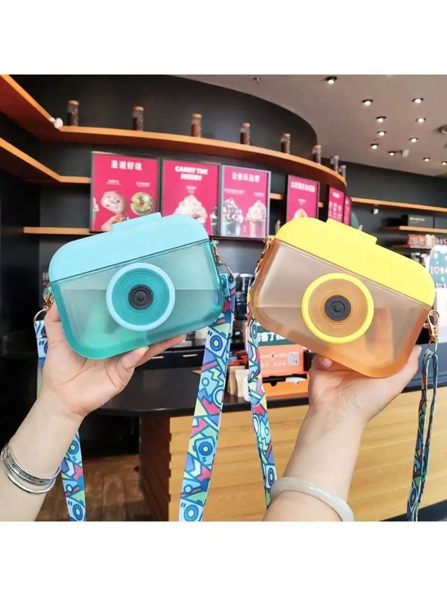 Cute Camera Shaped Water Bottle Portable Cartoon Plastic Outdoor Qme