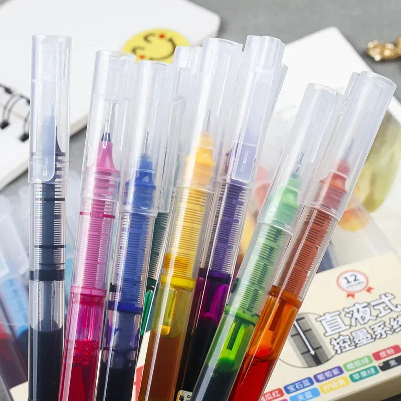 10PCS High Quality Needle Type Gel Pens Black Blue Red Ink Straight Liquid Pen Kawaii Stationery School & Office Supplies Qme