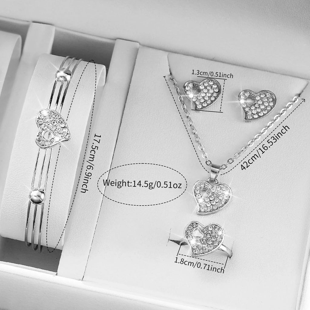6 pçs/set relógio feminino moda banda de plástico relógio de quartzo strass coração conjunto de jóias (sem caixa) Qme