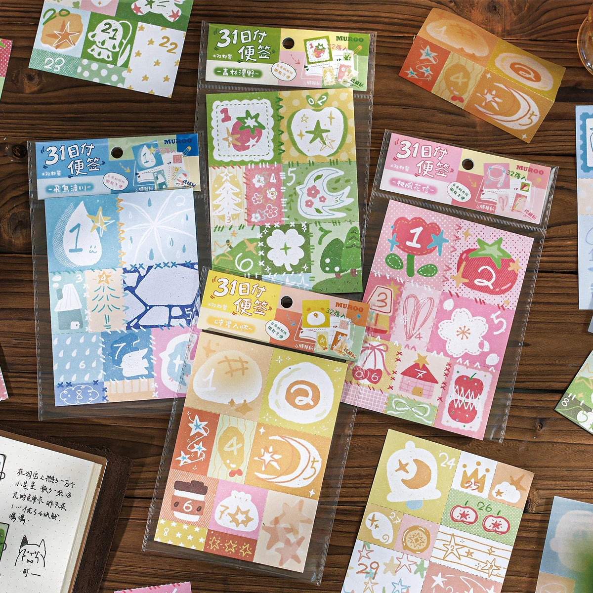 TIANZI 32 Pcs Dual-Material Sticky Notes Set Creative Memo Pads Self-Adhesive Office School Stationery Stickers for Organizing A Qme ABCD