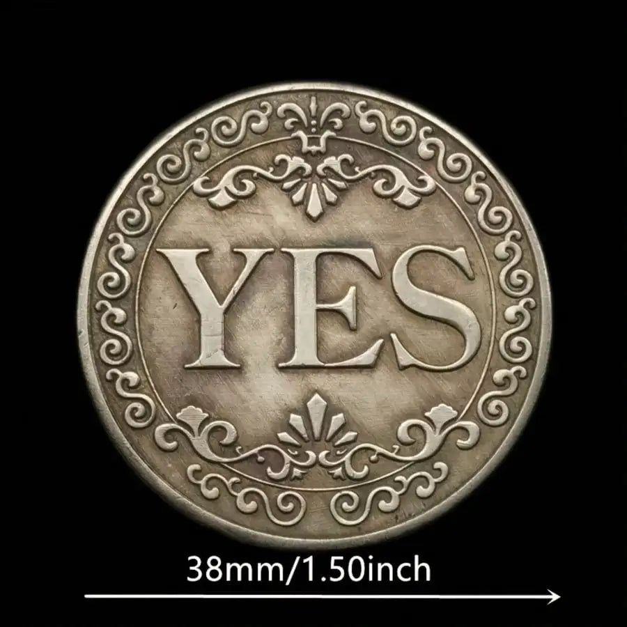 Decision Lucky Coin Double Sided Yes No Antique Silver Gray Qme