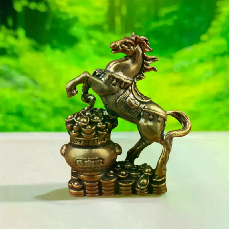 Brass Horse Figurines Chinese New Year Zodiac Horse Ornament Feng Shui Lucky Statue Home Office Desktop Decoration Crafts Qme