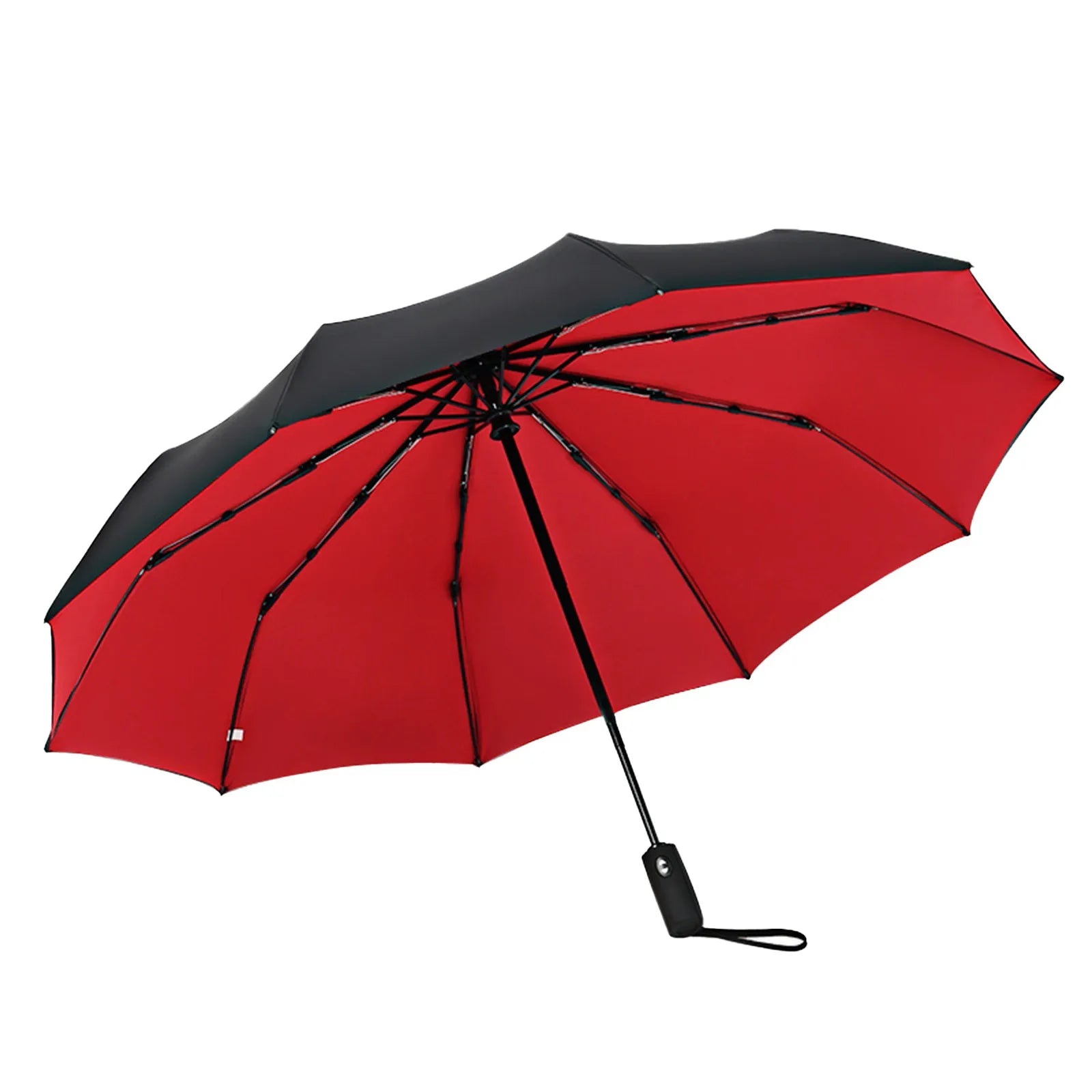 10 Bone Solid Color Automatic Umbrella Thick and Durable Keel Fold Umbrella UV Resistant Folding Umbrella Household Necessities Qme Red