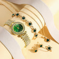 Steel Quartz Watch with Female Simple Fashion Bar Dial + Diamond Love Bracelet Set 6 Units/Set Qme green
