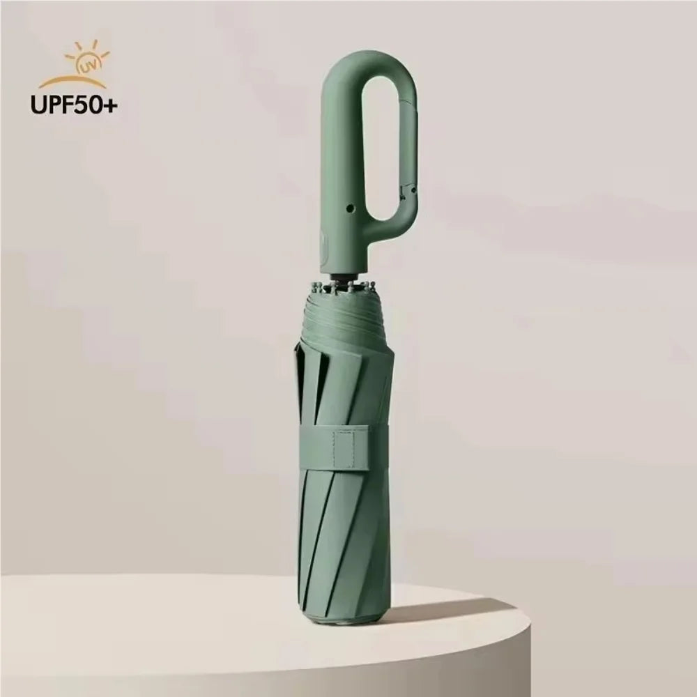 Ring Buckle Design Extra Large Reinforced Wind Rain-resistant Sunshade UV Umbrellas Automatic Folding UV Umbrella for Men Women Qme green 10K metal-fiber composite