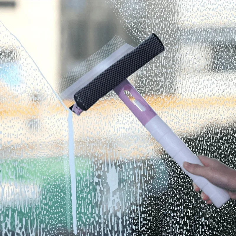 Car Glass Cleaner, 3 In 1 Multidirectional Rotation Spray Glass Wiper Window Squeegee, With Spray And Sponge Qme