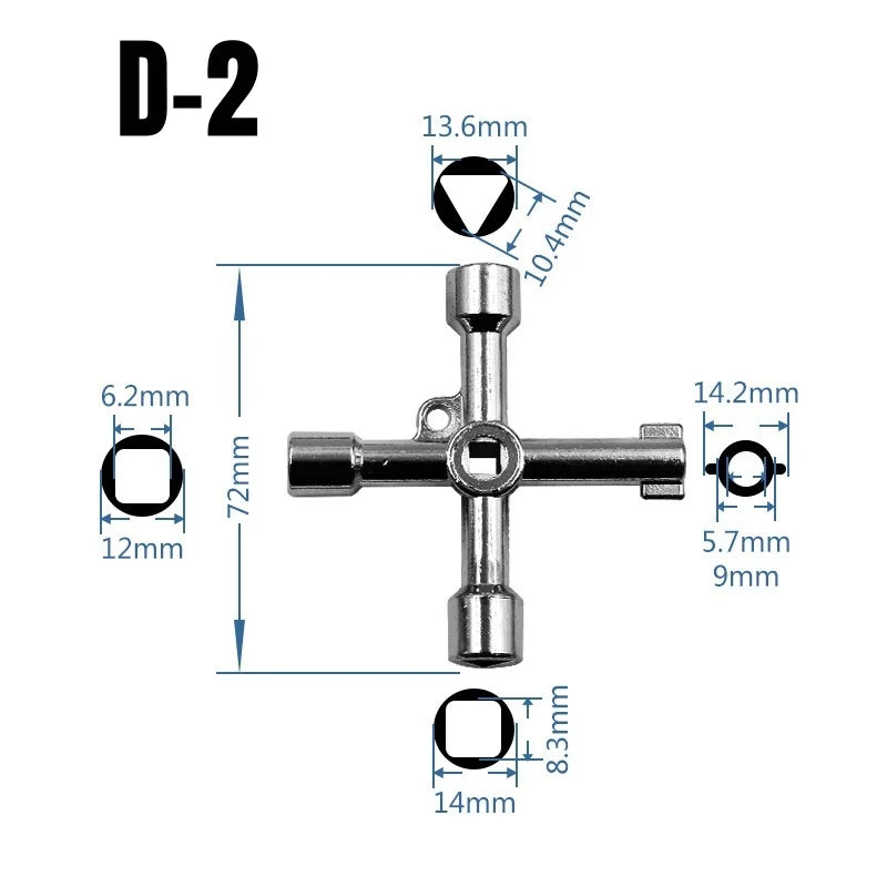 4-in-1 Cross Switch Square Key Wrench Multifunction Repair Hand Tools for Electrical Elevator Control Cabinet Valve Universal Qme D-2