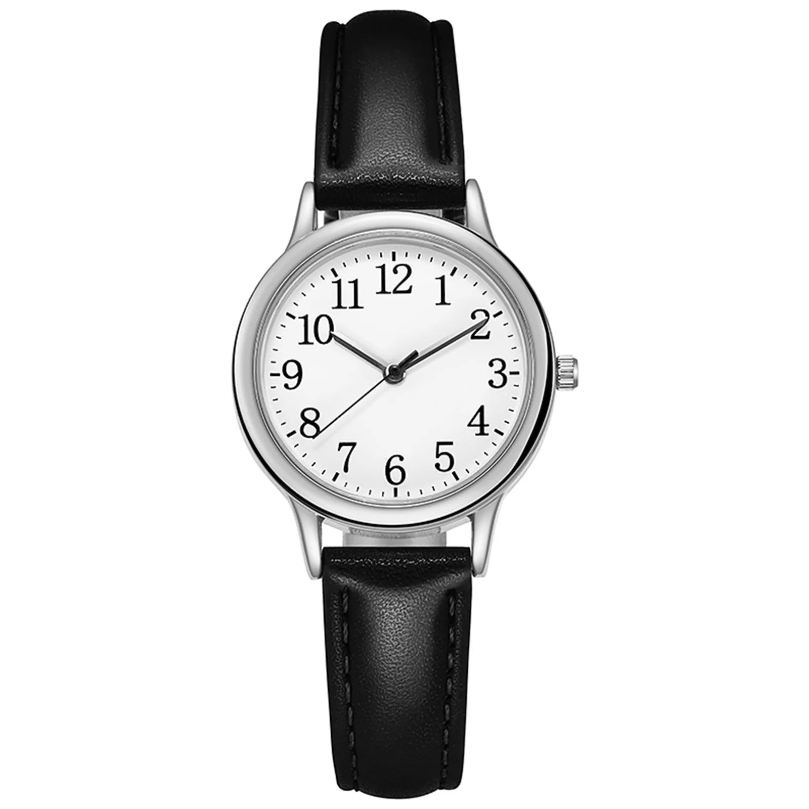 Leather Strap Movement Women Quartz Fine Watch Easy To Read Arabic Numerals Simple-Dial Fashion Minimalism Daily Versatile Watch Qme