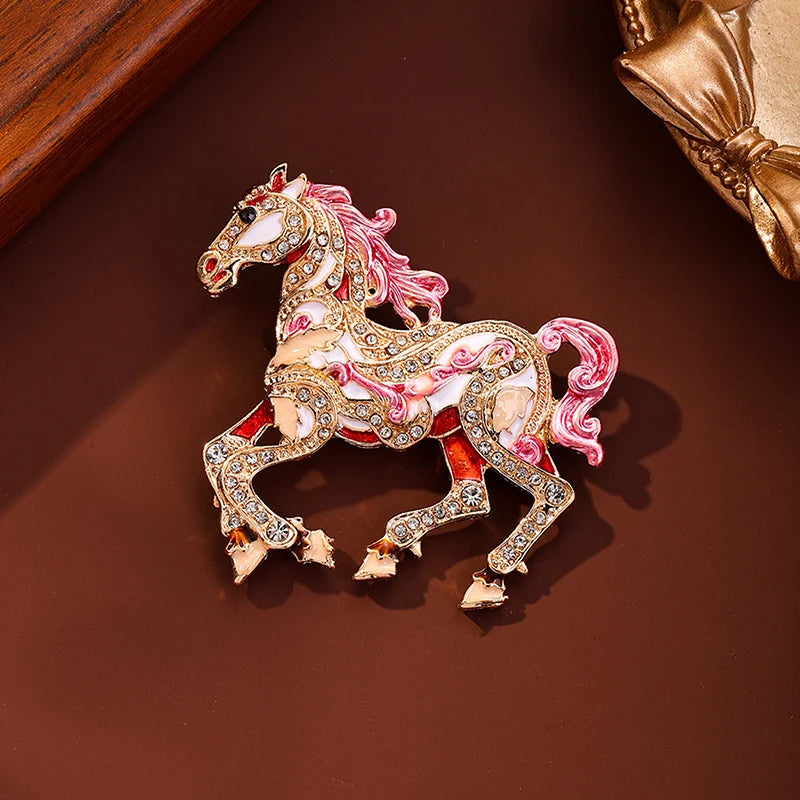 Classic Horse Brooches For Women Zodiac Animal Lapel Pins Casual Party Accessories New Year Gifts Friends Qme A12