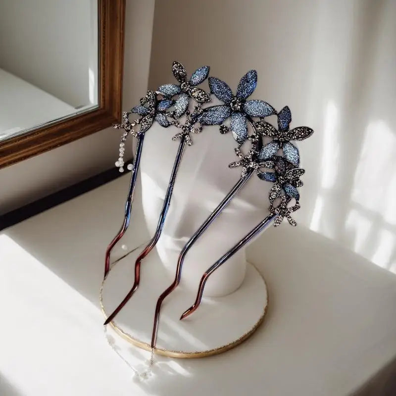 Elegant Pearl Flower Hair Combs Pins French Retro Bun Accessories Qme