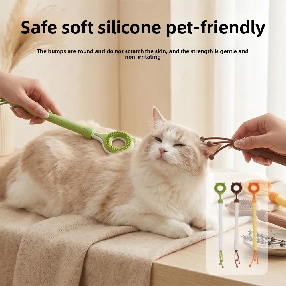 Double Sided Massager Retractable Cat Teaser Wand 2 In 1 Toy For Kitten Daily Grooming Skin Itch Relief Pet Supplies Qme