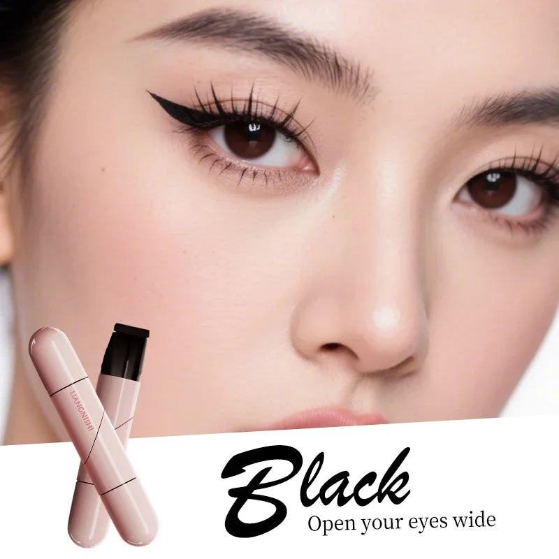 Rotate Eyeliner Stamp Integrated Black Brown Dual-Tip DIY Eyeliner Wing Stencil Waterproof Smudge-Proof Longwear Liquid Pen Qme 01 Black