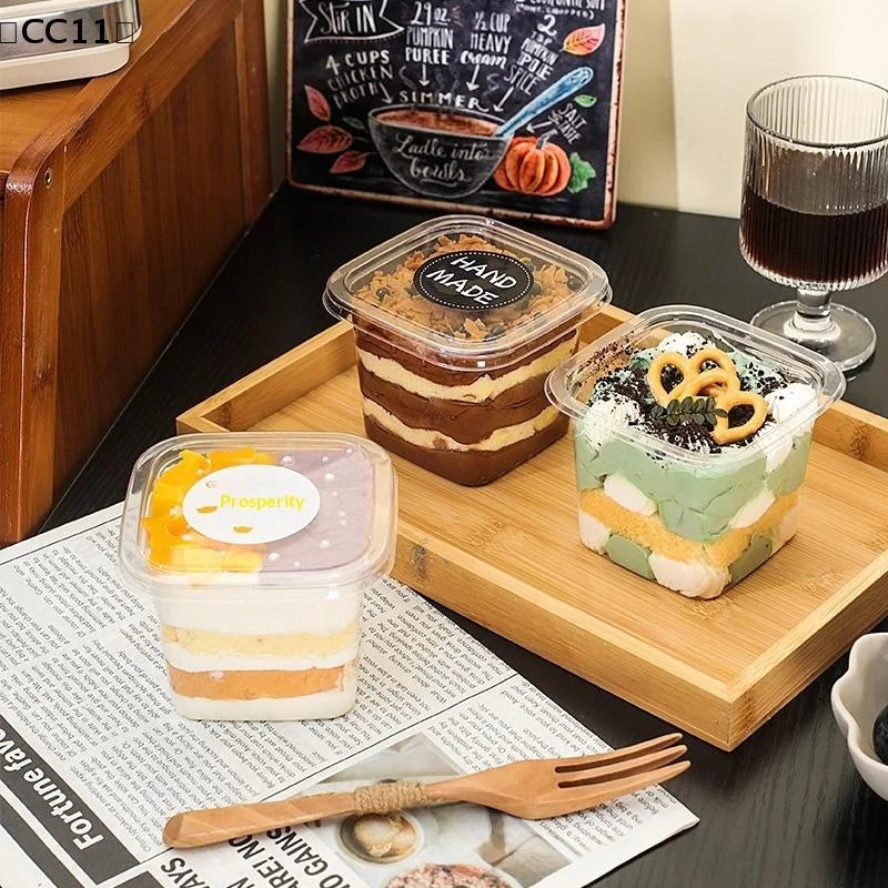 Clear Plastic Cups Disposable Mousse Dessert Box Lid Acrylic Food Qme