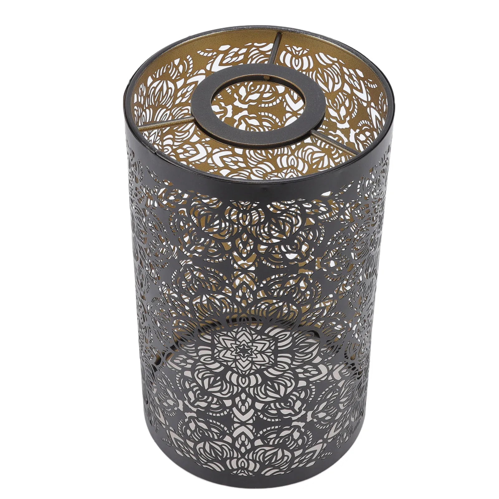 Lamp Shade Cylindrical Circular Pattern Black Lamp Shade Detachable Interventional Installation Wrought Iron for Nightstand Qme