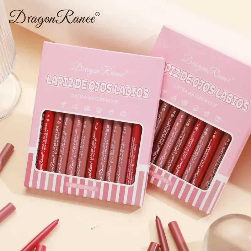 Waterproof Matte Lipliner Pencil Sexy Red Contour Lip Tint Lip Stick Lasting Moisturising Non-stick Cup Lips Makeup 12Colors Qme