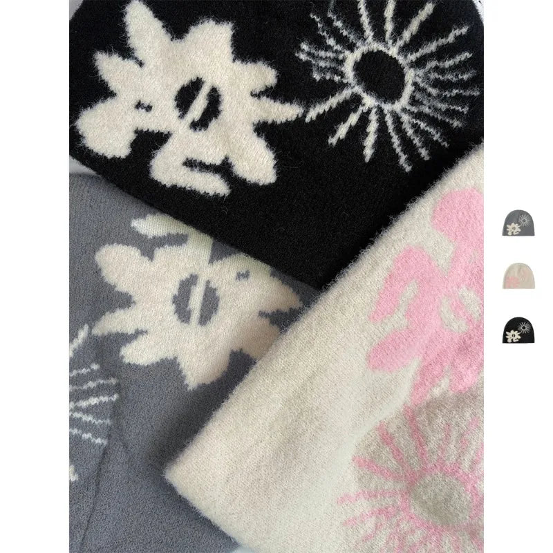 Niche Jacquard Plush Knitted Hat Men Women Autumn Winter Warm Qme