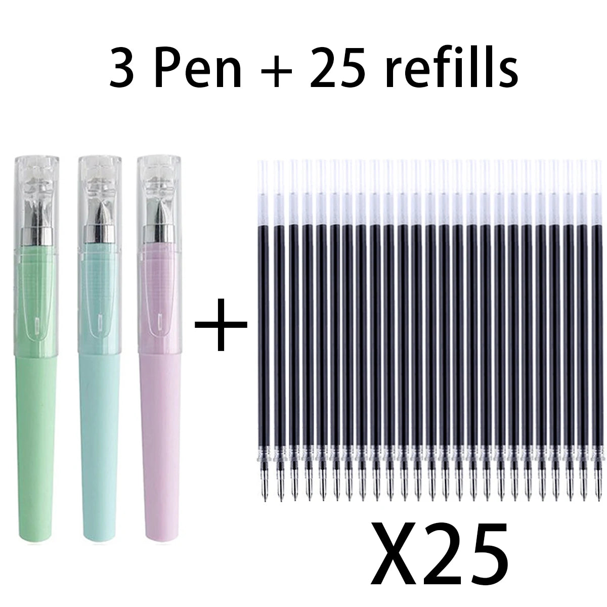 Black 0.5MM Gel Pen refills Set Mini Portable For Business Signature Students Exams Office Stationery Qme 3 Pen 25 refills B