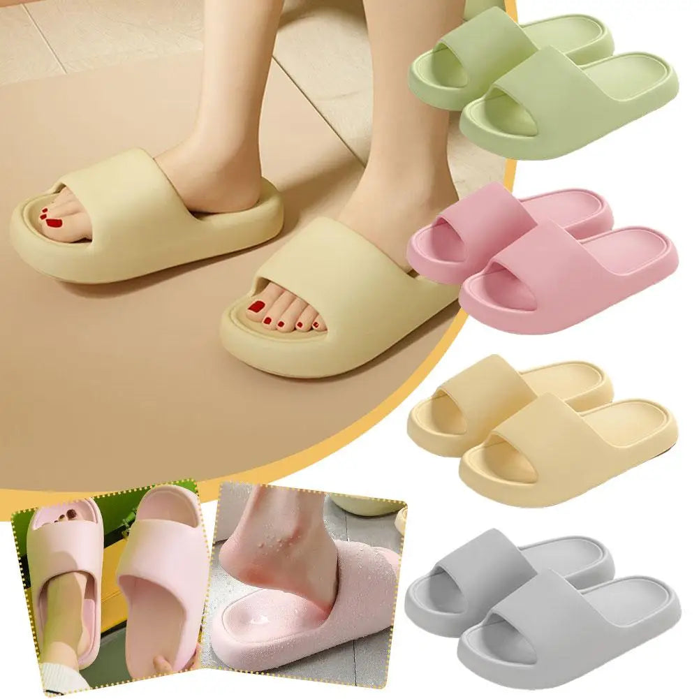 Unisex Bathroom Slippers Cloud Cushion Slides Summer Flat Sandals Thick Platform Shoes Man Indoor Non-Slip Couple Flip Flops Qme