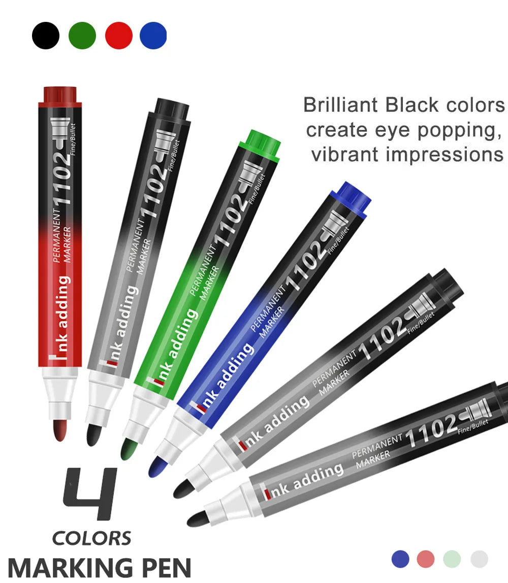 4Pcs/Set Permanent oily Marker Pen Waterproof Markers Crude Nib Black Blue Red Green Ink 2-3mm Color Marker Pens Qme