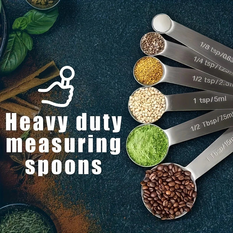 Premium Heavy-Duty Stainless Steel Measuring Spoon and Cup Set with Metric and Imperial Markings, 6pcs Kit, Perfect for Gifting Qme