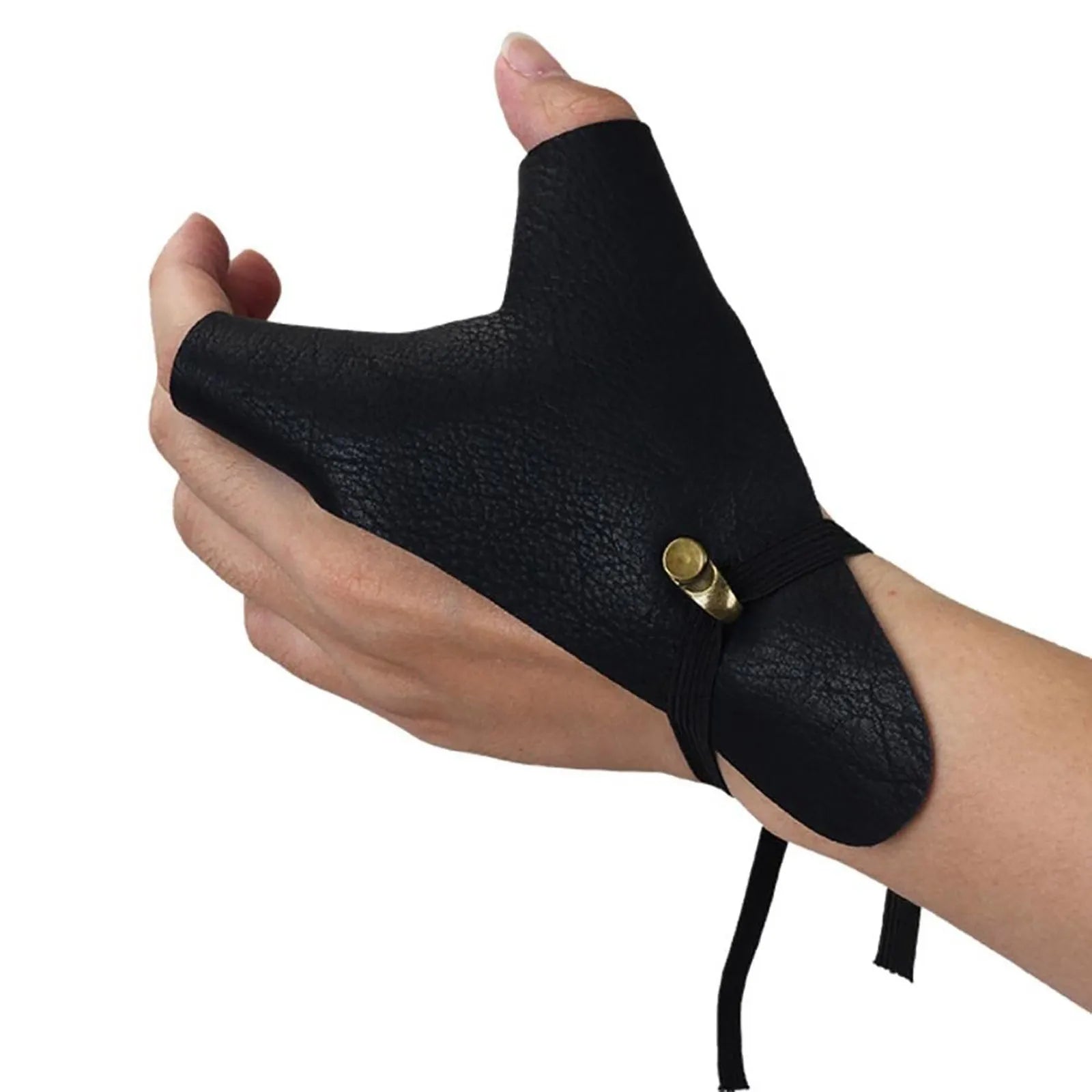 PU Leather Fishing Bracers Archery Bow Protective Durable Hand Slingshot Catapult Left/Right Hand Shooting Practice Gloves Qme Black One Size
