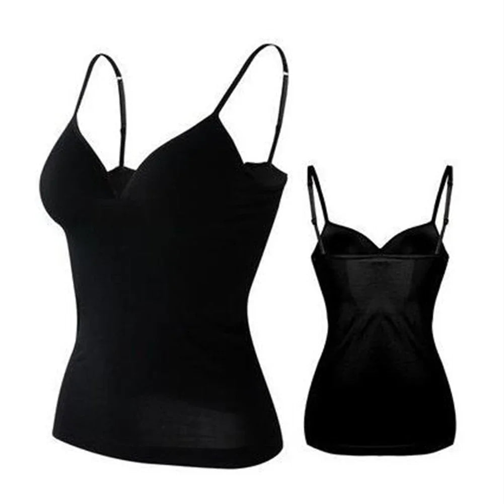 Adjustable Padded Bra Tank Top Women Modal Spaghetti Solid Cami Top Vest Female Camisole with Built in Bra Fitness Clothing Qme BK S