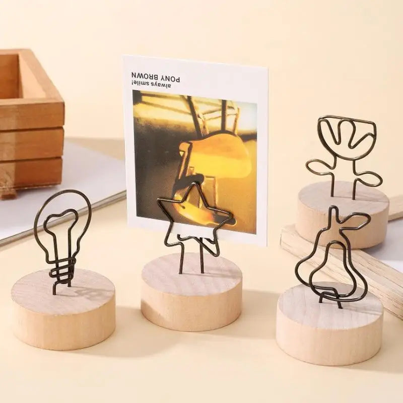 Mini Wooden Base Metal Photo Holders Creative Design Decor Photos Qme