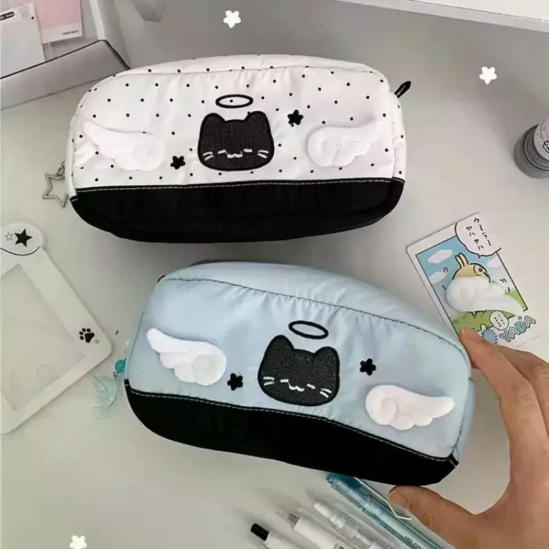 Cute Cartoon Angel Cat Printed Pencil Case Student Stationery Back Qme