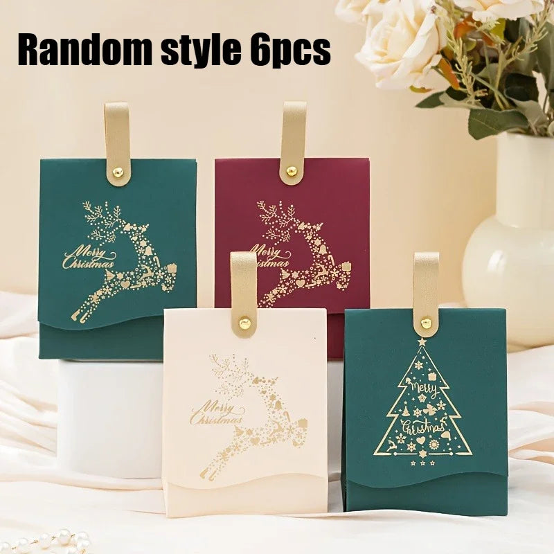 6Pcs Random Christmas Gift Boxes, Gold Foil Candy Boxes For Holiday Party Favors Qme