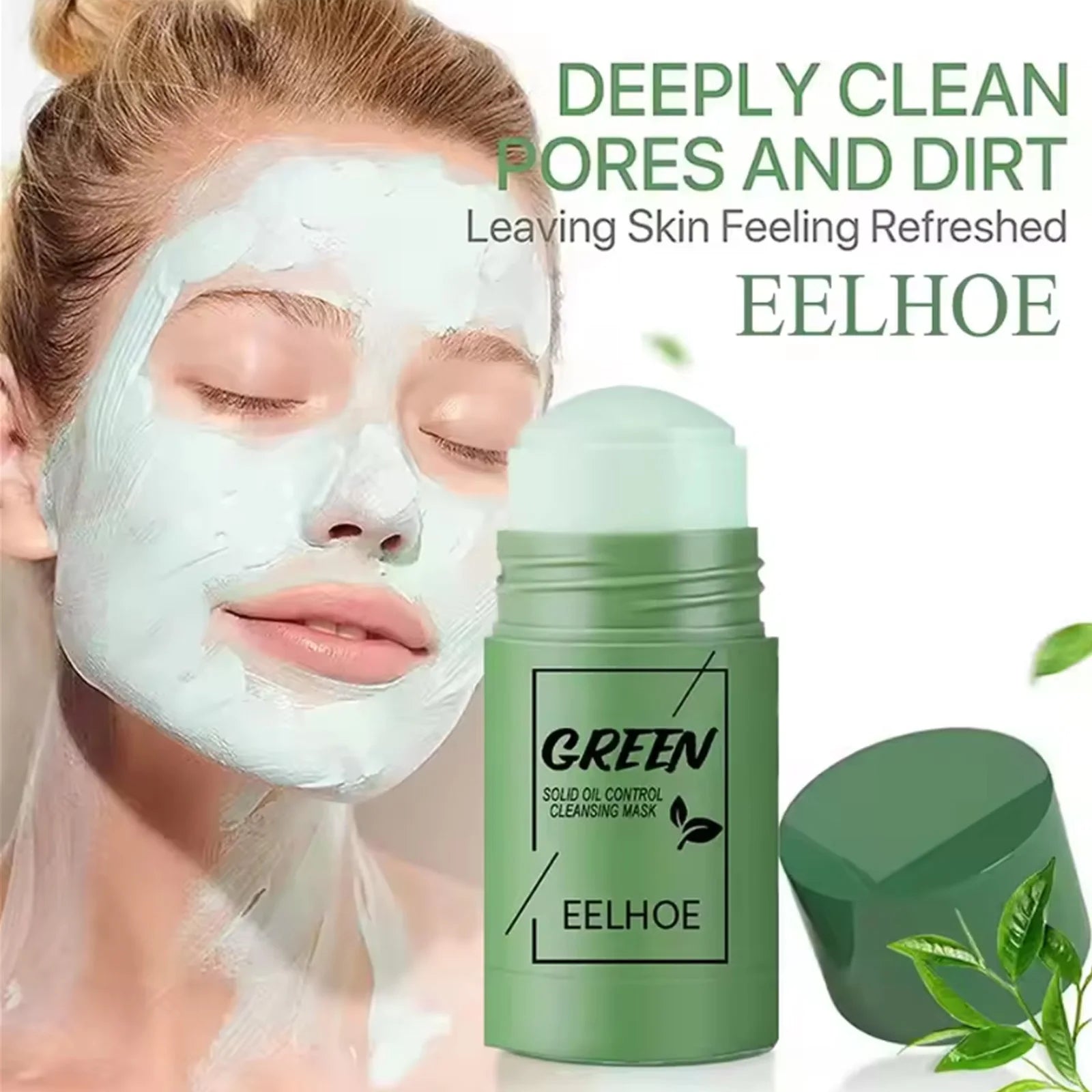 Green Tea Cleansing Solid Face Mask Cleansing Pores Remove Acne Blackhead Oil Control Shrink Pores Brightening Face Skin Care Qme