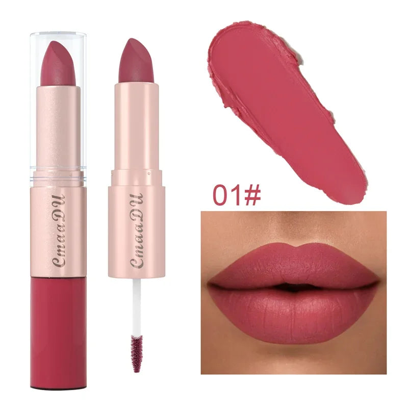 2 In 1 Double-ended Lipstick Lip Liner Pen Matte Pigment Non-stick Cup Skin Color 24H Lasting Waterproof Makeup Beauty Cosmetics Qme 01