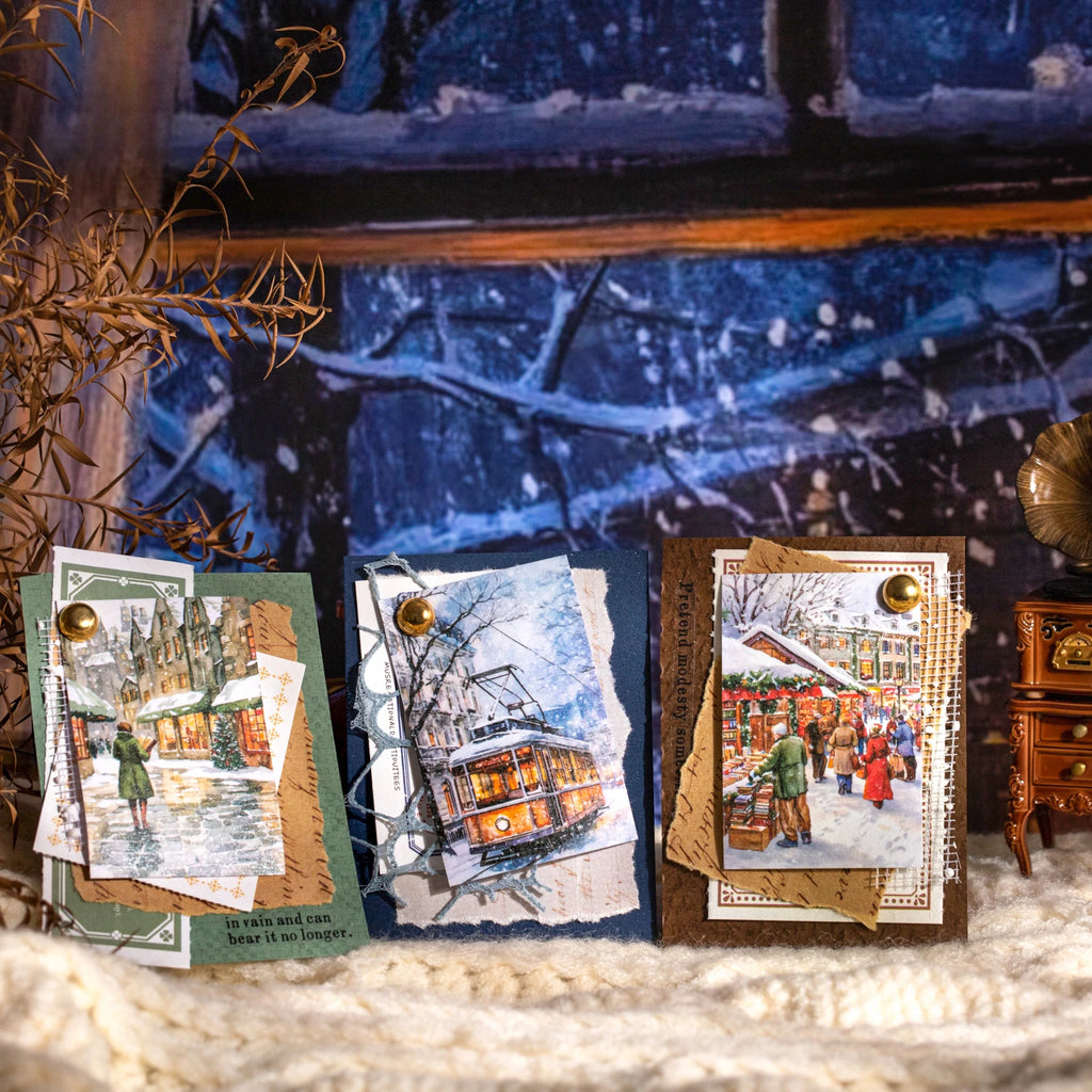 50 Sheets Winter Scenery Landscape Background Stickers for DIY Craft Scrapbook Guitar Phone Case Notebook Decoration Qme