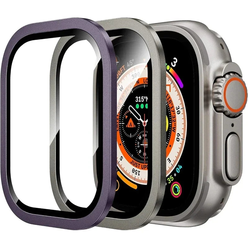 2PCS Tempered Glass For Apple Watch Ultra 49mm Screen Protector Anti-Scratch HD Metal Bumper Full Film for IWatch Ultra 49mm Qme 2PCS Titanium Pu Ultra 1 2 49MM