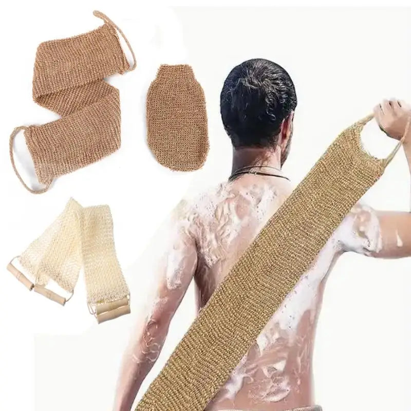 Breathable Ramie Jute Shower Towel Exfoliating Belt Back Cleansing Qme