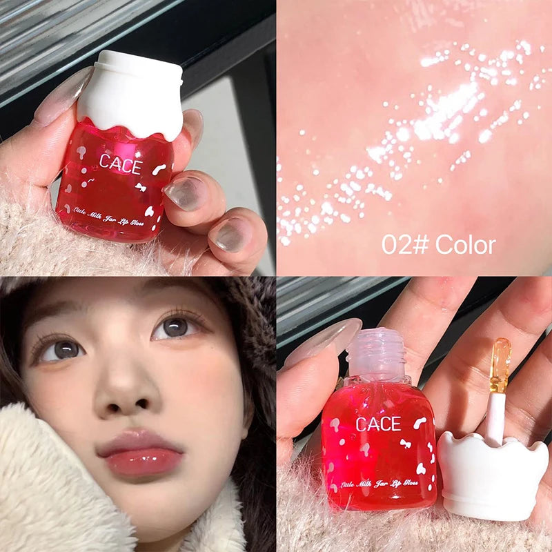 CACE Cute Milk Jar Lip Gloss Lip Plumper Oil Moisturizing Lipstick Peach Colorless Lipgloss Nourishing Lasting Female Makeup Qme 02