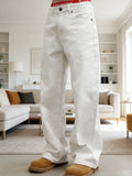 High-End Feeling Pure White Men's Jeans, Loose Wide-Leg Style That Flatters the Legs Qme White M
