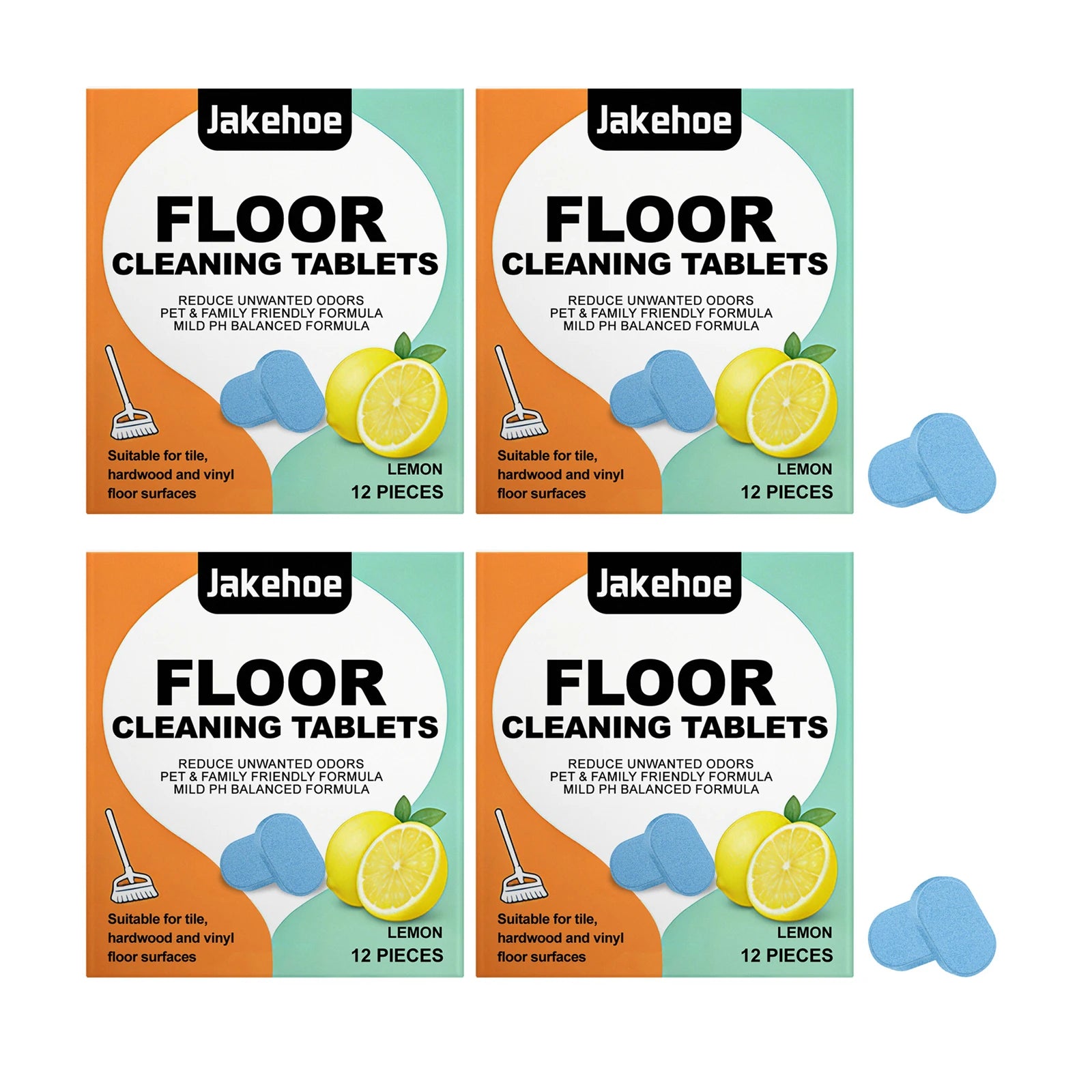 Floor Cleaning Tablet Removing Floor Stains Eliminate Odors Polishing Restore Shine Freshing Lemon Fragrant Daily Floor Cleaner Qme 4PCS B