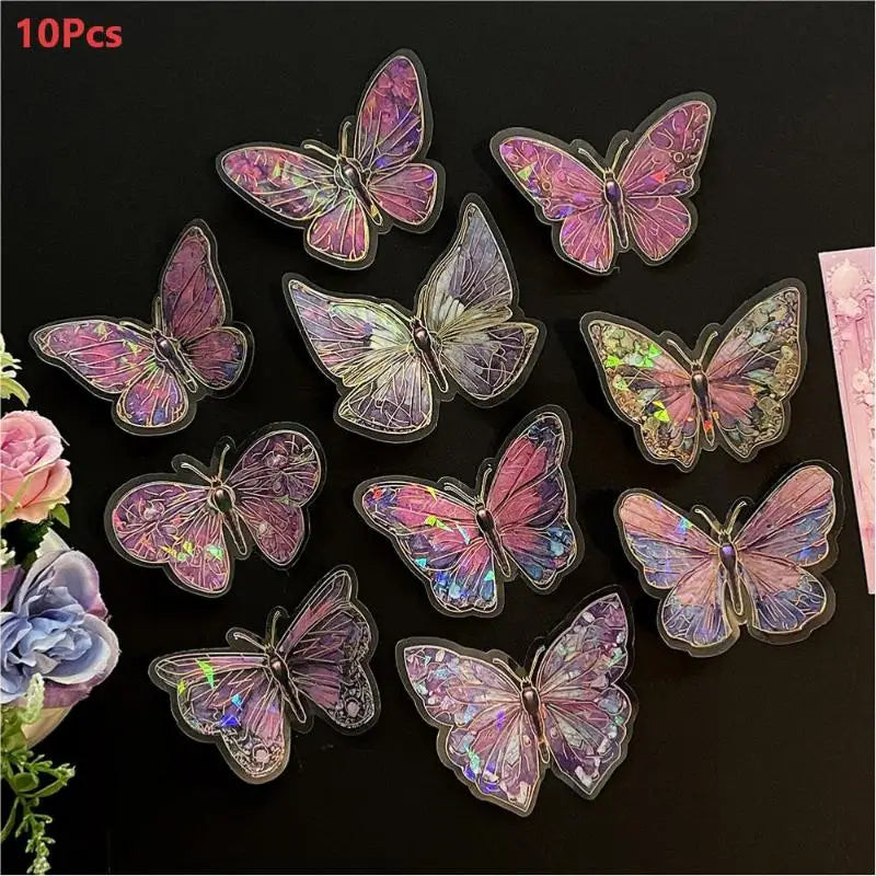 3D Hollow Colorful Butterfly Wall Stickers PET Waterproof Decorative Qme Rose red