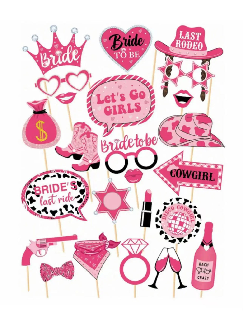Cowgirl Photo Props Wild West Party Decor Pink Bachelorette Supplies Qme 1 set