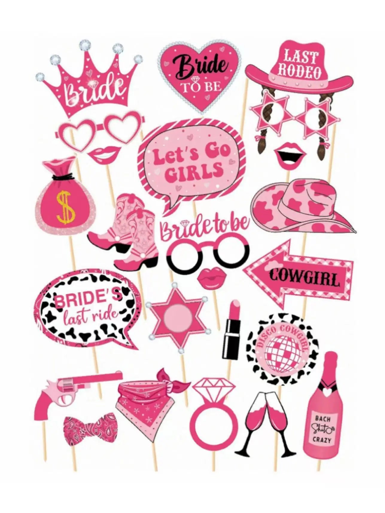Cowgirl Photo Props Wild West Party Decor Pink Bachelorette Supplies Qme 1 set