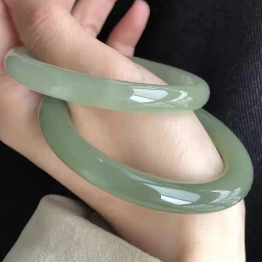 Beautiful Guifei Round Strip Thick Glass Anti Jade Ice Penetrating Bangle Bracelet Ancient Palace Hanfu Jewelry Accessories Qme water green 58-62mm