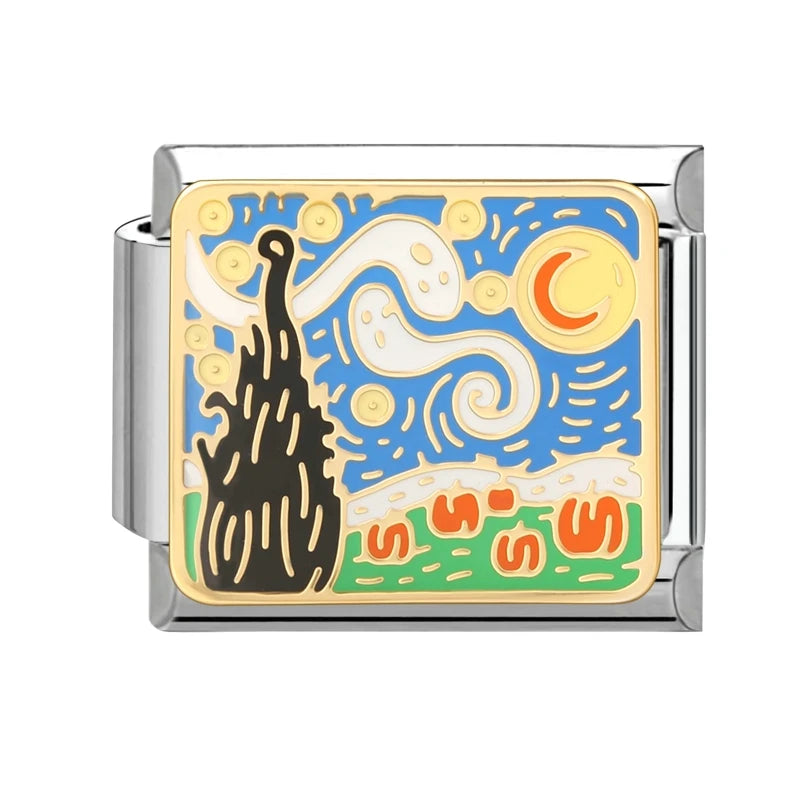 2026 Y2K Colorful Glaze Cute Street Scene Cat Italian Charm Link fit 9mm Stainless Steel Jewelry DIY Making Bracelets For Gifts Qme Style 34