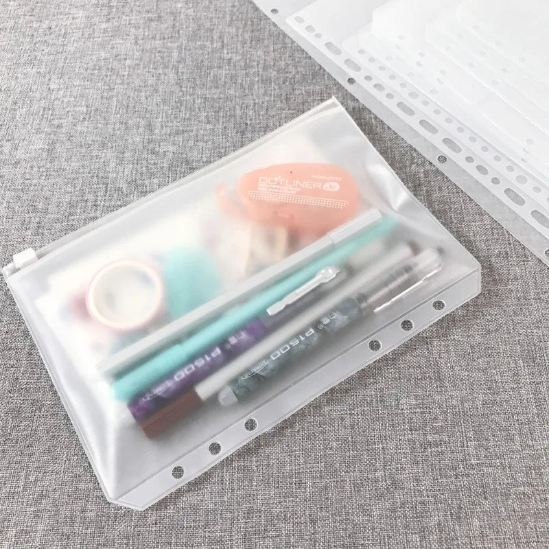 A5 A6 A7 Binder Pockets Waterproof Zipper Pouch 6 Ring Notebook Clear Qme