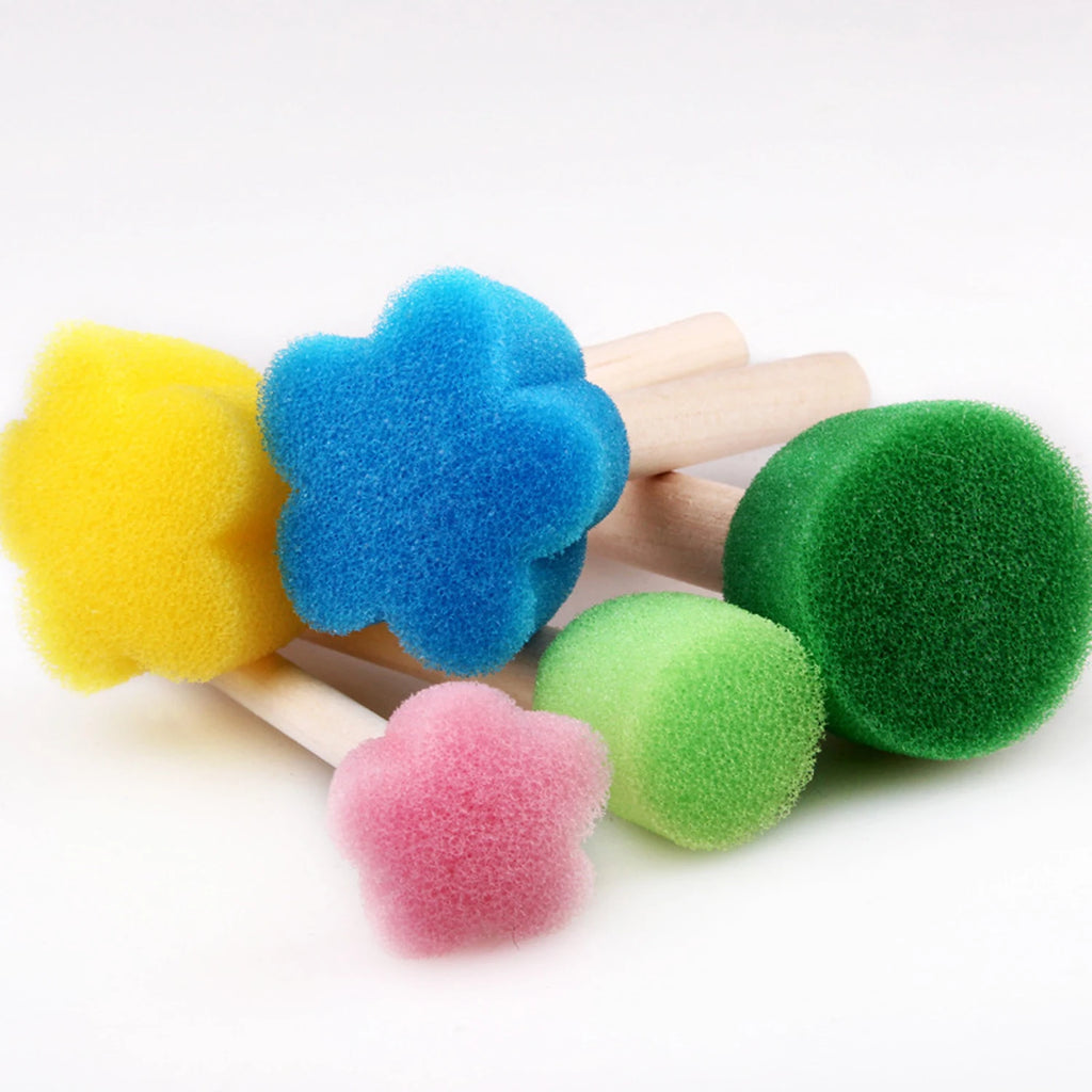 Foam Sponge Brush with Wooden Handle Round Flower Multi Size Painting Tools for Kids Children DIY Acrylic Watercolor Varnishes Qme